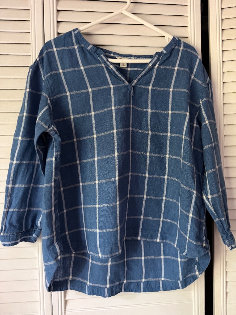 L.L.Bean Women’s Blue Linen Blouse XL Cottagecore Coastal Grandma Lightweight Tu